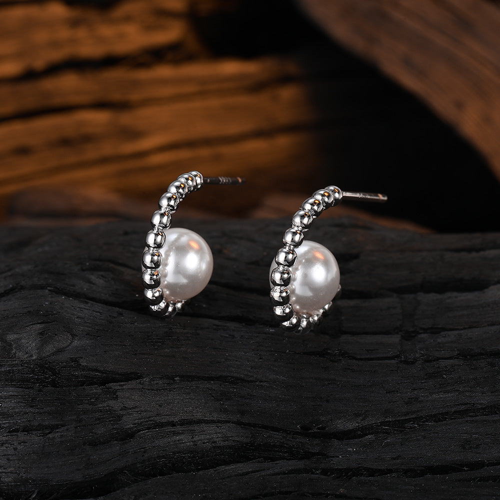 Wholesale Pearl Type C Copper Earrings